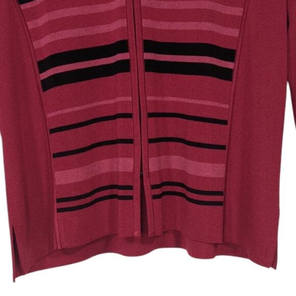 Y2K Exclusively Misook Zip Up Cardigan Striped Fuchia Black Pink Wine Large - Picture 5 of 9